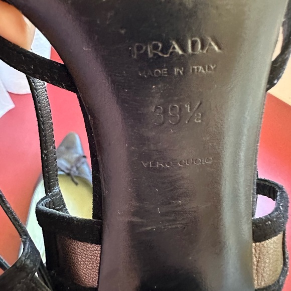 **PRADA Low Heel Slingbacks Black Suede and Silver, Size 39.5 / 9 US - Picture 6 of 7